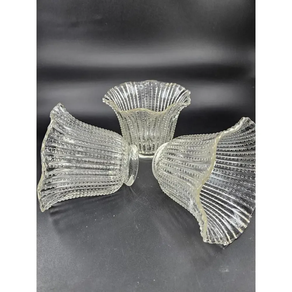 Vintage Hobnail Ribbed Glass Lamp Shades Vanity Sconce Set of 3 Repurpose Trend